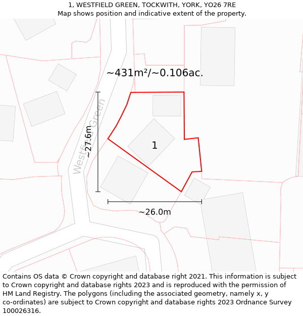 1, WESTFIELD GREEN, TOCKWITH, YORK, YO26 7RE: Plot and title map