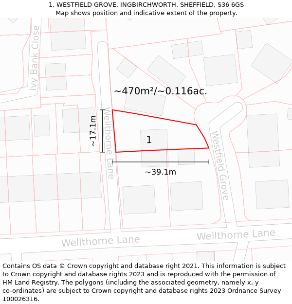 1, WESTFIELD GROVE, INGBIRCHWORTH, SHEFFIELD, S36 6GS: Plot and title map