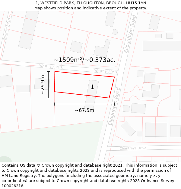 1, WESTFIELD PARK, ELLOUGHTON, BROUGH, HU15 1AN: Plot and title map