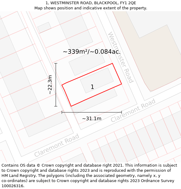 1, WESTMINSTER ROAD, BLACKPOOL, FY1 2QE: Plot and title map