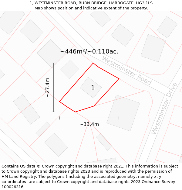 1, WESTMINSTER ROAD, BURN BRIDGE, HARROGATE, HG3 1LS: Plot and title map