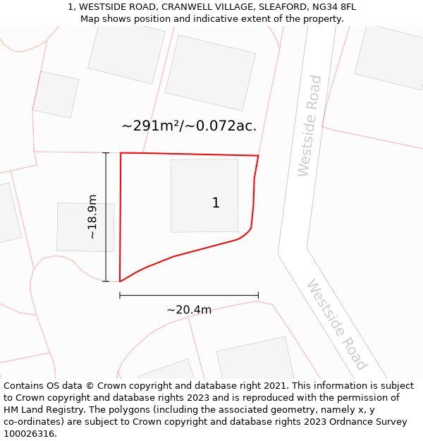 1, WESTSIDE ROAD, CRANWELL VILLAGE, SLEAFORD, NG34 8FL: Plot and title map