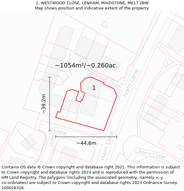 1, WESTWOOD CLOSE, LENHAM, MAIDSTONE, ME17 2BW: Plot and title map