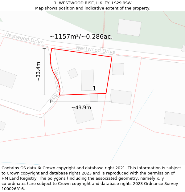 1, WESTWOOD RISE, ILKLEY, LS29 9SW: Plot and title map