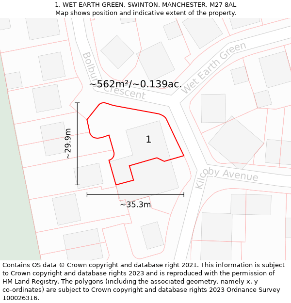 1, WET EARTH GREEN, SWINTON, MANCHESTER, M27 8AL: Plot and title map