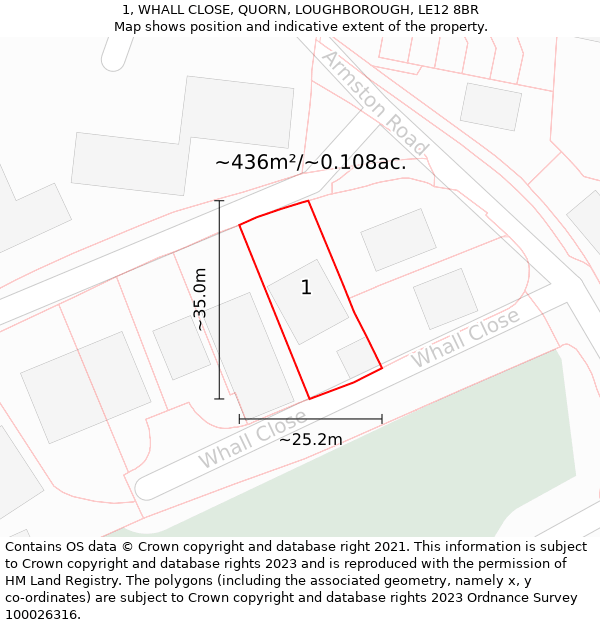 1, WHALL CLOSE, QUORN, LOUGHBOROUGH, LE12 8BR: Plot and title map