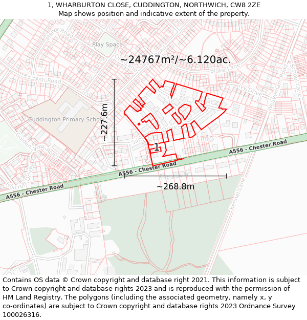 1, WHARBURTON CLOSE, CUDDINGTON, NORTHWICH, CW8 2ZE: Plot and title map