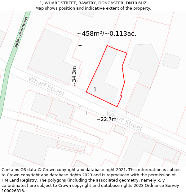 1, WHARF STREET, BAWTRY, DONCASTER, DN10 6HZ: Plot and title map