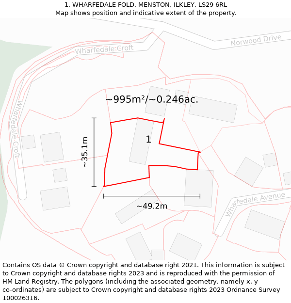 1, WHARFEDALE FOLD, MENSTON, ILKLEY, LS29 6RL: Plot and title map