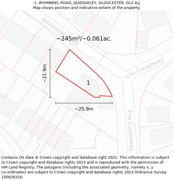 1, WHIMBREL ROAD, QUEDGELEY, GLOUCESTER, GL2 4LJ: Plot and title map