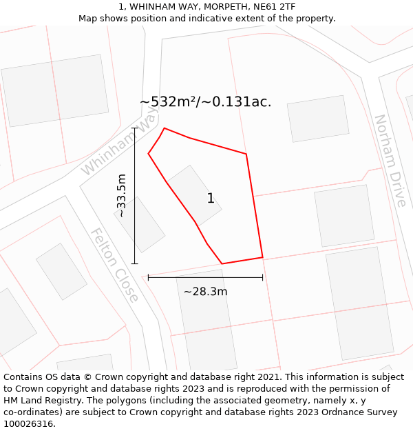 1, WHINHAM WAY, MORPETH, NE61 2TF: Plot and title map