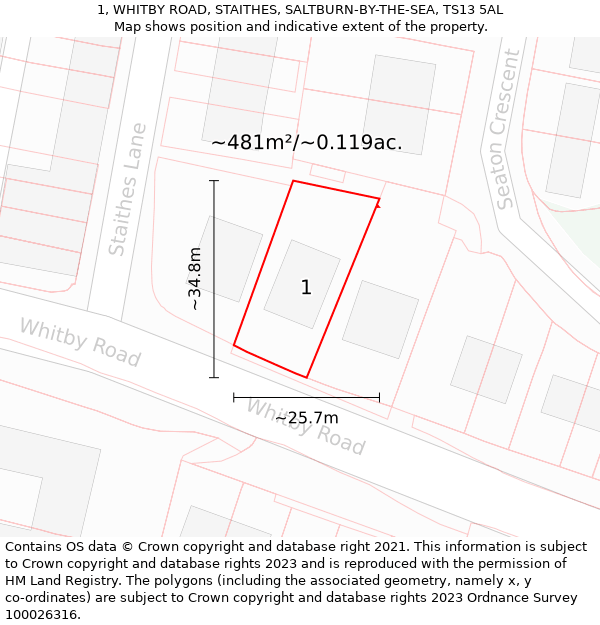 1, WHITBY ROAD, STAITHES, SALTBURN-BY-THE-SEA, TS13 5AL: Plot and title map