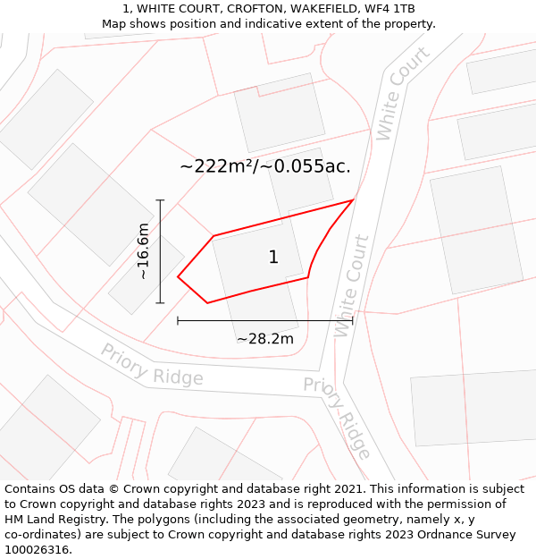 1, WHITE COURT, CROFTON, WAKEFIELD, WF4 1TB: Plot and title map