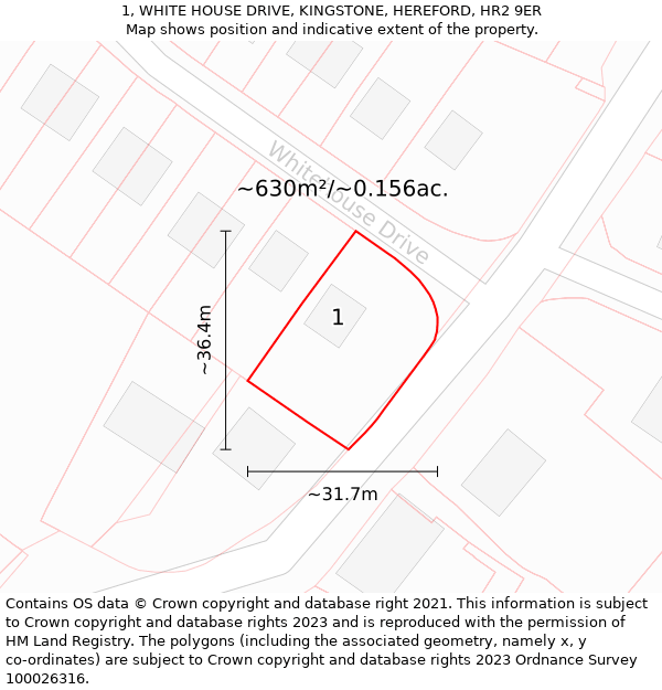 1, WHITE HOUSE DRIVE, KINGSTONE, HEREFORD, HR2 9ER: Plot and title map