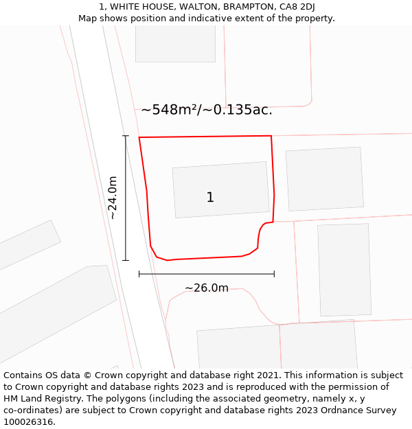 1, WHITE HOUSE, WALTON, BRAMPTON, CA8 2DJ: Plot and title map