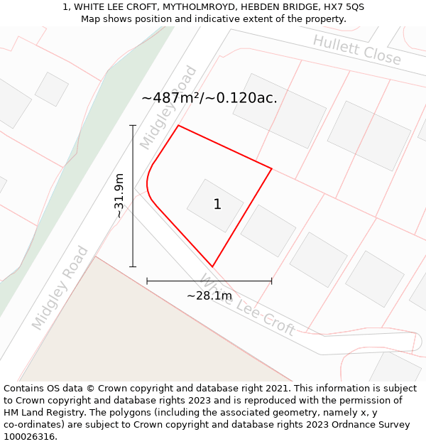 1, WHITE LEE CROFT, MYTHOLMROYD, HEBDEN BRIDGE, HX7 5QS: Plot and title map