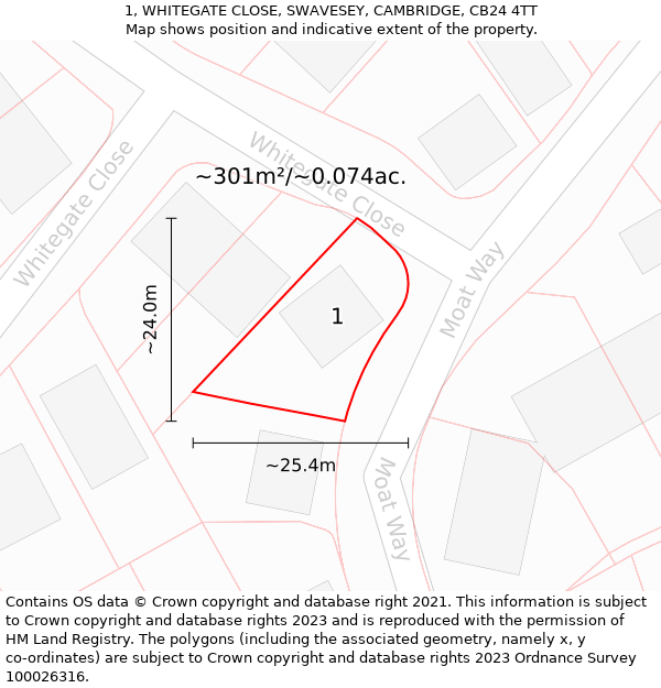 1, WHITEGATE CLOSE, SWAVESEY, CAMBRIDGE, CB24 4TT: Plot and title map