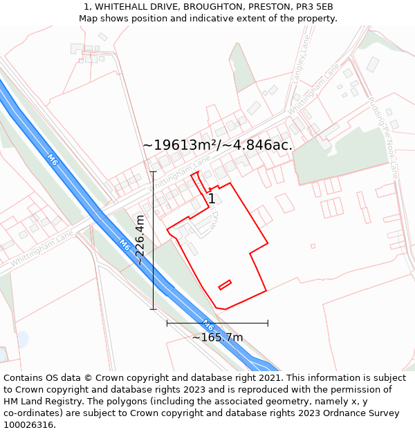 1, WHITEHALL DRIVE, BROUGHTON, PRESTON, PR3 5EB: Plot and title map