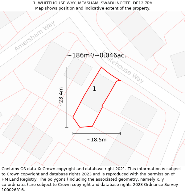 1, WHITEHOUSE WAY, MEASHAM, SWADLINCOTE, DE12 7PA: Plot and title map