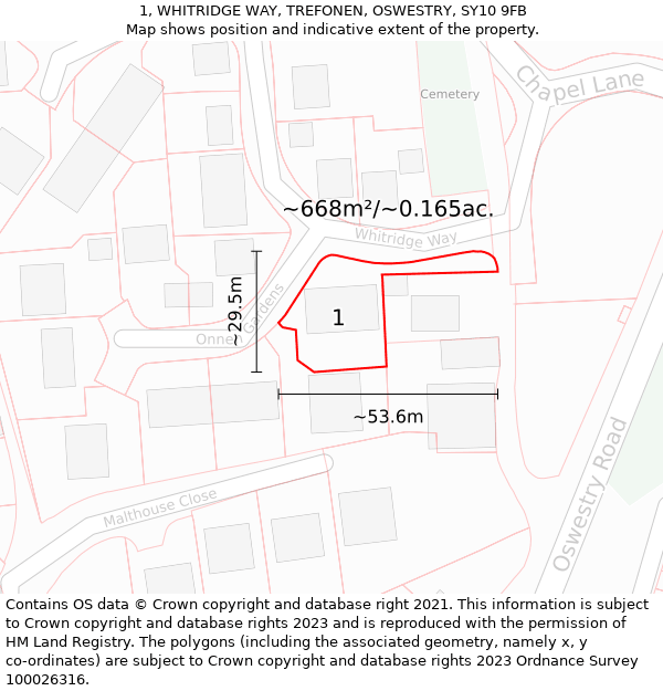 1, WHITRIDGE WAY, TREFONEN, OSWESTRY, SY10 9FB: Plot and title map