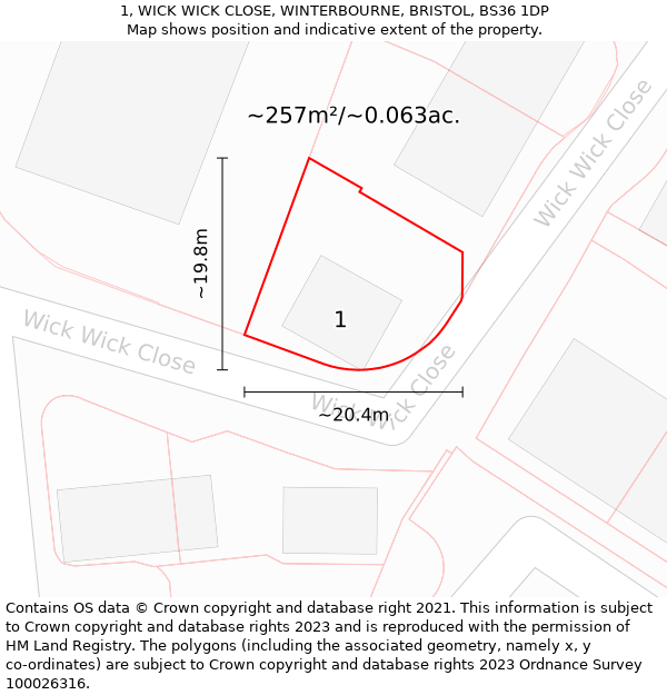 1, WICK WICK CLOSE, WINTERBOURNE, BRISTOL, BS36 1DP: Plot and title map