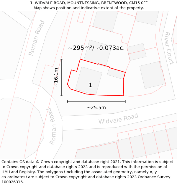 1, WIDVALE ROAD, MOUNTNESSING, BRENTWOOD, CM15 0FF: Plot and title map