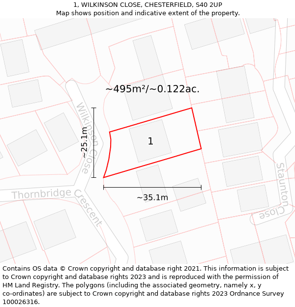 1, WILKINSON CLOSE, CHESTERFIELD, S40 2UP: Plot and title map