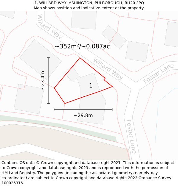 1, WILLARD WAY, ASHINGTON, PULBOROUGH, RH20 3PQ: Plot and title map