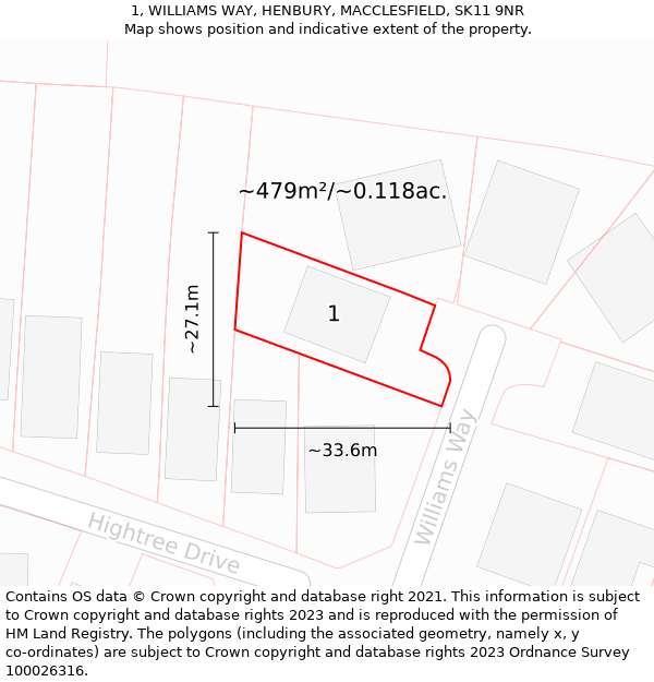 1, WILLIAMS WAY, HENBURY, MACCLESFIELD, SK11 9NR: Plot and title map