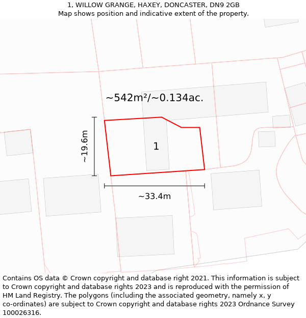 1, WILLOW GRANGE, HAXEY, DONCASTER, DN9 2GB: Plot and title map