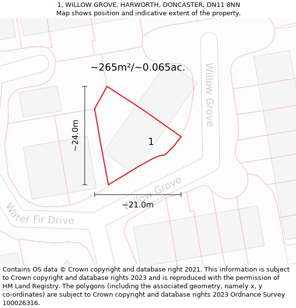 1, WILLOW GROVE, HARWORTH, DONCASTER, DN11 8NN: Plot and title map