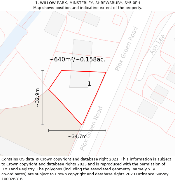 1, WILLOW PARK, MINSTERLEY, SHREWSBURY, SY5 0EH: Plot and title map