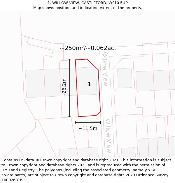 1, WILLOW VIEW, CASTLEFORD, WF10 5UP: Plot and title map