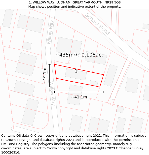 1, WILLOW WAY, LUDHAM, GREAT YARMOUTH, NR29 5QS: Plot and title map