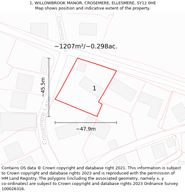 1, WILLOWBROOK MANOR, CROSEMERE, ELLESMERE, SY12 0HE: Plot and title map