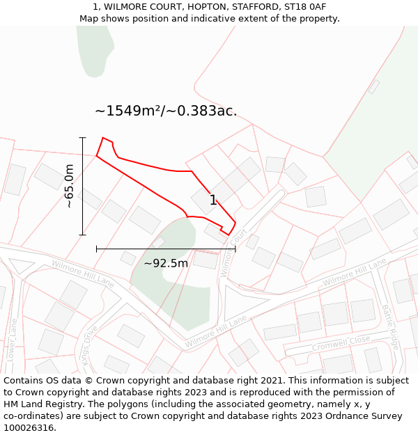 1, WILMORE COURT, HOPTON, STAFFORD, ST18 0AF: Plot and title map