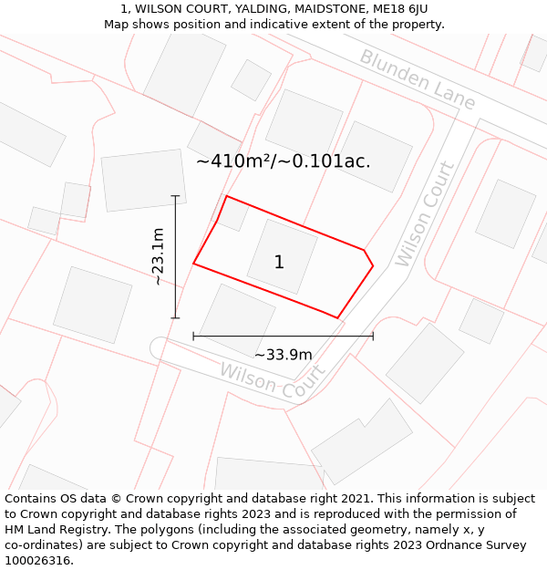 1, WILSON COURT, YALDING, MAIDSTONE, ME18 6JU: Plot and title map