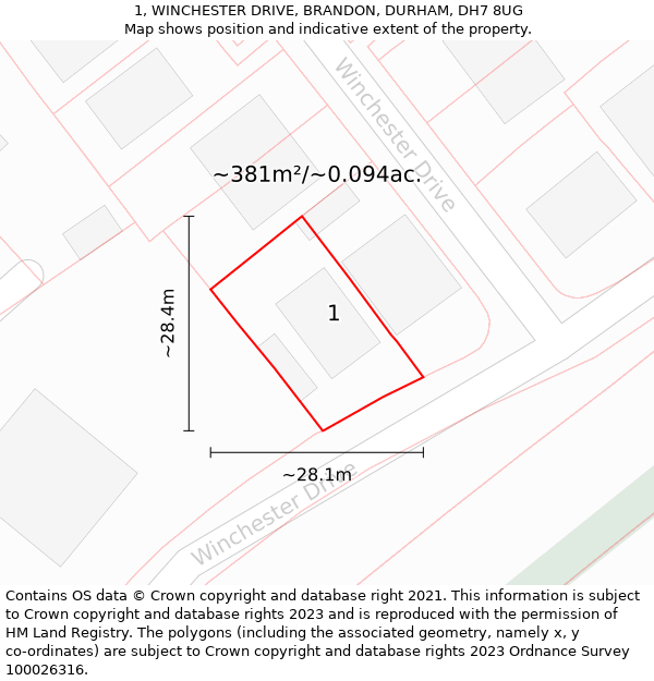 1, WINCHESTER DRIVE, BRANDON, DURHAM, DH7 8UG: Plot and title map