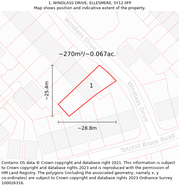 1, WINDLASS DRIVE, ELLESMERE, SY12 0FP: Plot and title map