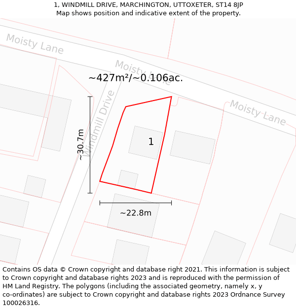 1, WINDMILL DRIVE, MARCHINGTON, UTTOXETER, ST14 8JP: Plot and title map