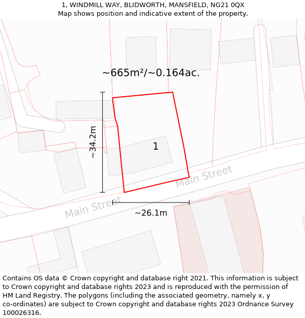 1, WINDMILL WAY, BLIDWORTH, MANSFIELD, NG21 0QX: Plot and title map