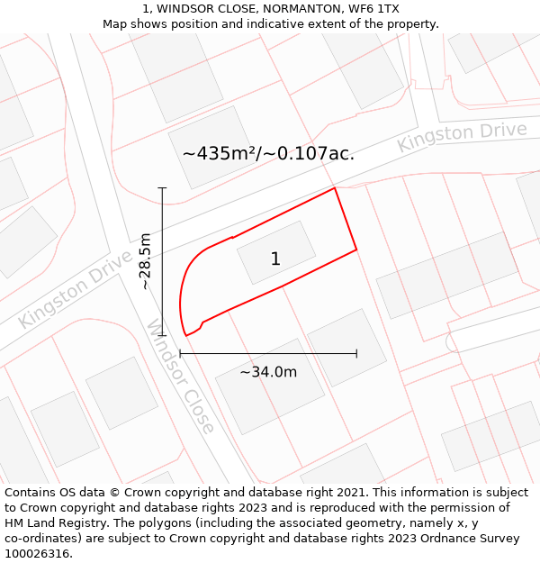 1, WINDSOR CLOSE, NORMANTON, WF6 1TX: Plot and title map