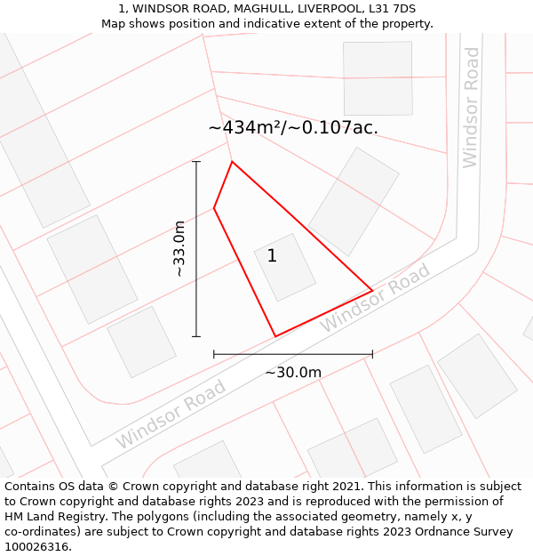 1, WINDSOR ROAD, MAGHULL, LIVERPOOL, L31 7DS: Plot and title map