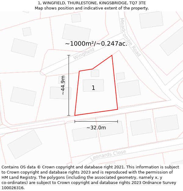 1, WINGFIELD, THURLESTONE, KINGSBRIDGE, TQ7 3TE: Plot and title map