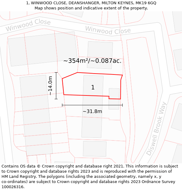 1, WINWOOD CLOSE, DEANSHANGER, MILTON KEYNES, MK19 6GQ: Plot and title map