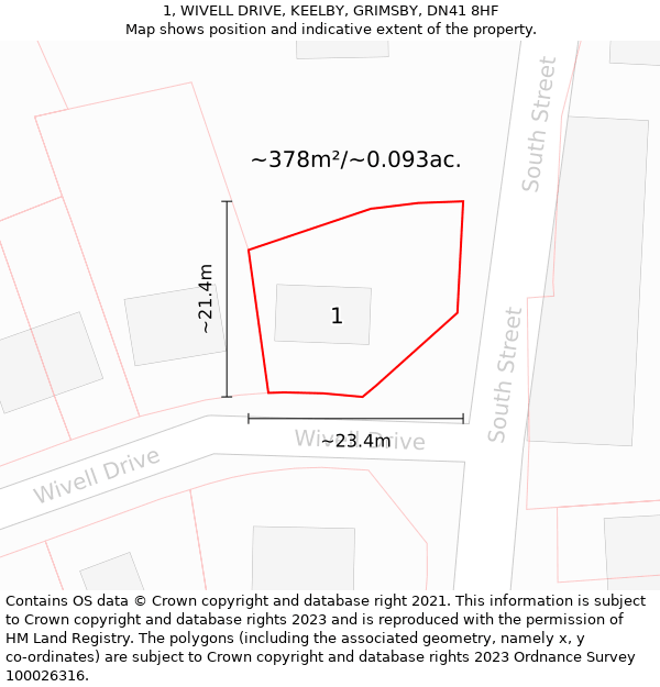 1, WIVELL DRIVE, KEELBY, GRIMSBY, DN41 8HF: Plot and title map