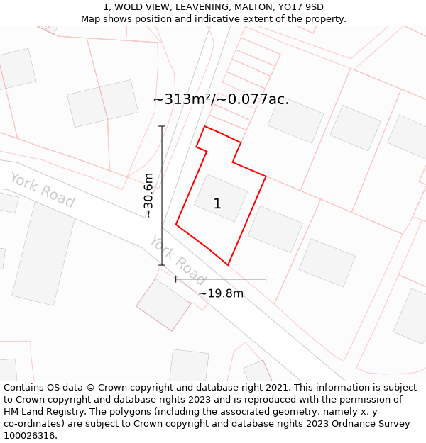 1, WOLD VIEW, LEAVENING, MALTON, YO17 9SD: Plot and title map