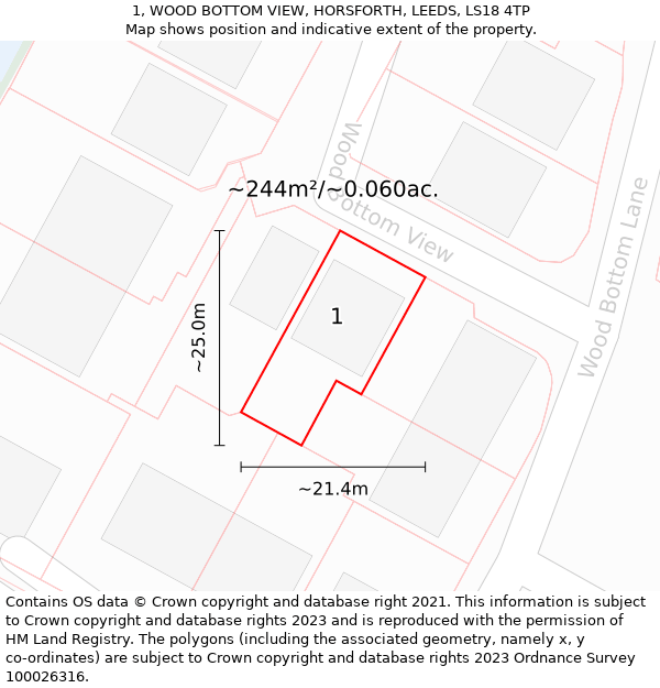 1, WOOD BOTTOM VIEW, HORSFORTH, LEEDS, LS18 4TP: Plot and title map