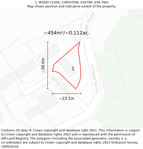 1, WOOD CLOSE, CHRISTOW, EXETER, EX6 7WA: Plot and title map