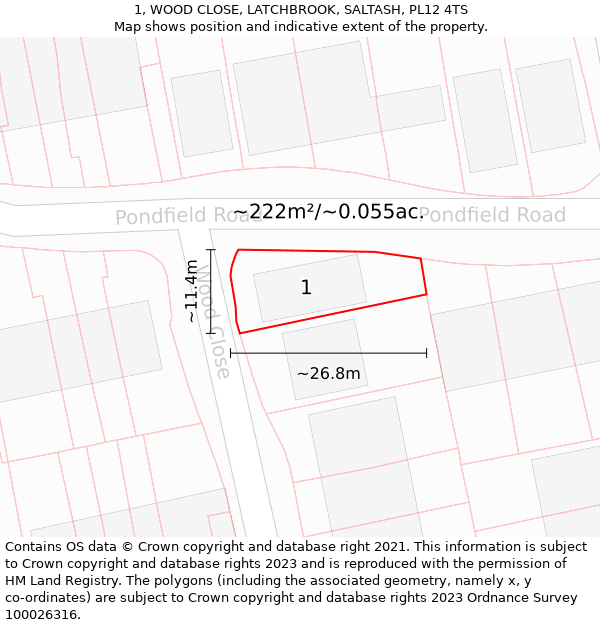 1, WOOD CLOSE, LATCHBROOK, SALTASH, PL12 4TS: Plot and title map